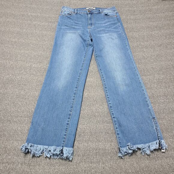 Tractr Denim - Tractr Womens Jeans 10 Blue Open Distressed Hem Festival Denim Beach Party Pants